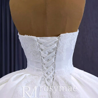 Strapless Straight Neck Satin Wedding Dress with Puffy Skirt - Rosymae