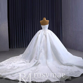 Strapless Straight Neck Satin Wedding Dress with Puffy Skirt - Rosymae