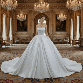Strapless Straight Neck Satin Wedding Dress with Puffy Skirt - Rosymae