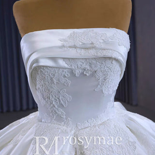 Strapless Straight Neck Satin Wedding Dress with Puffy Skirt - Rosymae