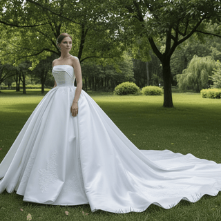 Strapless Straight Neck Satin Wedding Dress with Puffy Skirt - Rosymae