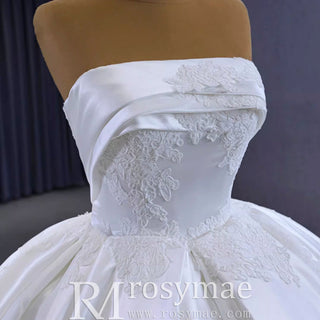 Strapless Straight Neck Satin Wedding Dress with Puffy Skirt - Rosymae