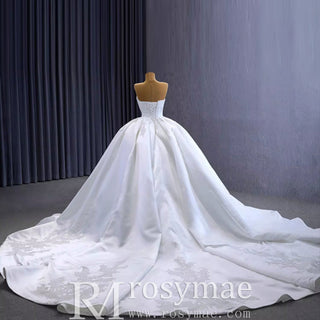 Strapless Straight Neck Satin Wedding Dress with Puffy Skirt - Rosymae