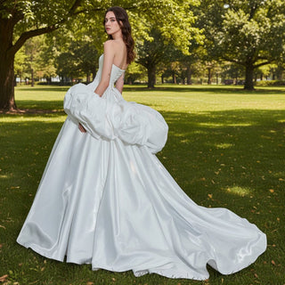 Strapless Straight Neckline Ball Gown Wedding Dress With Detachable Sleeves - Rosymae