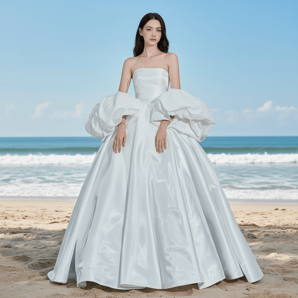 Strapless Straight Neckline Ball Gown Wedding Dress With Detachable Sleeves - Rosymae