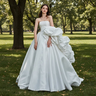 Strapless Straight Neckline Ball Gown Wedding Dress With Detachable Sleeves - Rosymae