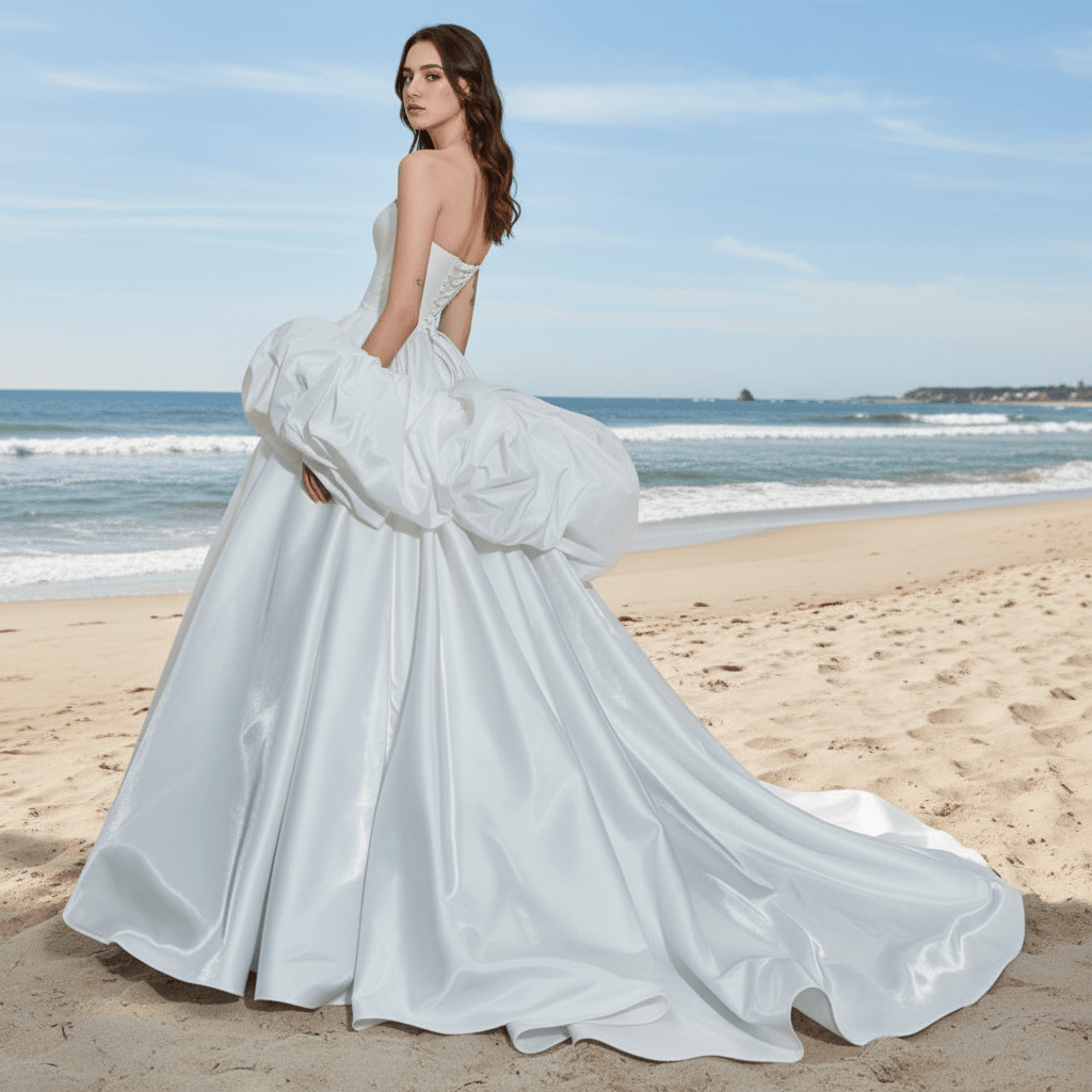 Strapless Straight Neckline Ball Gown Wedding Dress With Detachable Sleeves - Rosymae