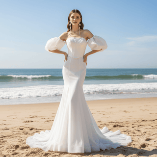 Strapless Straight Neckline Mermaid Wedding Dress with Removable Sleeve - Rosymae