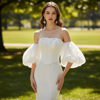 Strapless Straight Neckline Mermaid Wedding Dress with Removable Sleeve - Rosymae
