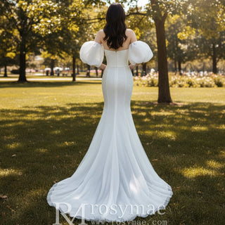 Strapless Straight Neckline Mermaid Wedding Dress with Removable Sleeve - Rosymae