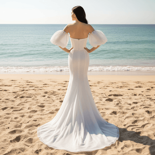 Strapless Straight Neckline Mermaid Wedding Dress with Removable Sleeve - Rosymae
