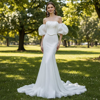 Strapless Straight Neckline Mermaid Wedding Dress with Removable Sleeve - Rosymae