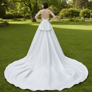 Strapless Straight Neckline Satin A-line Wedding Dress Bridal Gown - Rosymae