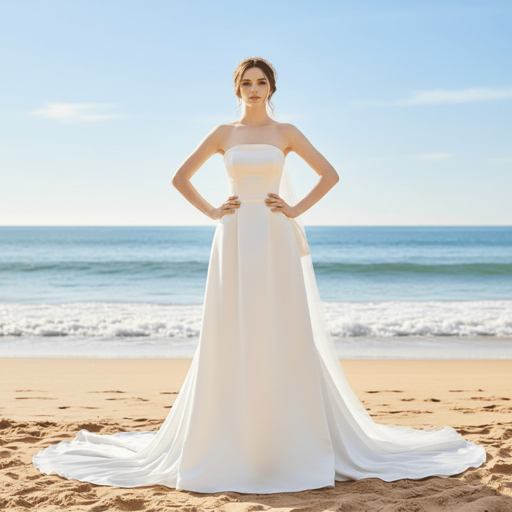 Strapless Straight Neckline Satin A-line Wedding Dress Bridal Gown - Rosymae