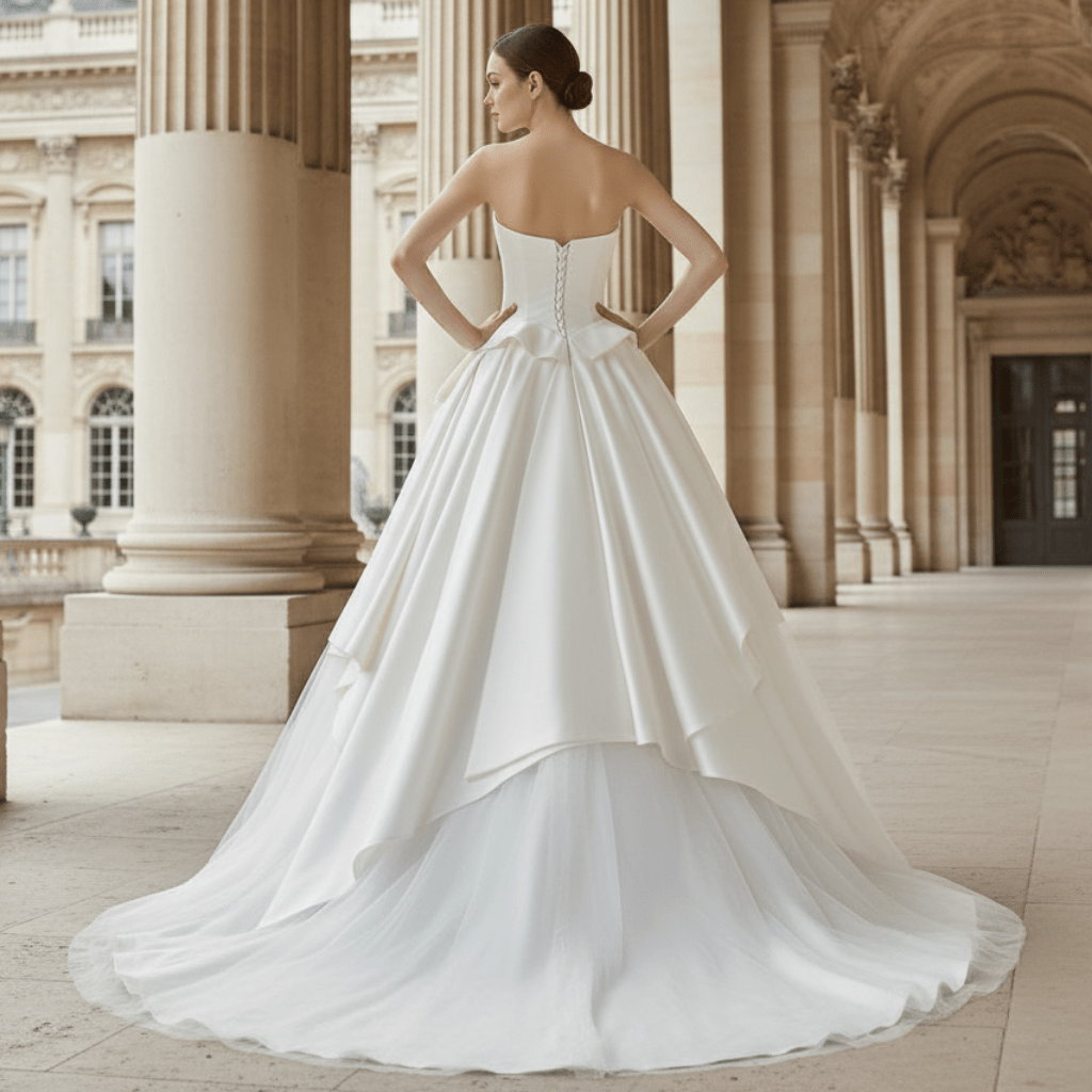 Strapless Straight Neckline Satin Ball Gown Wedding Dress - Rosymae
