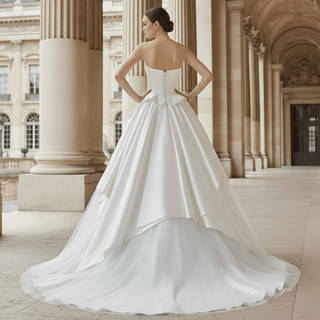 Strapless Straight Neckline Satin Ball Gown Wedding Dress - Rosymae