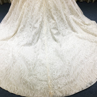 Classic Strapless Ruffle Champagne Wedding Dress with Straight Neck