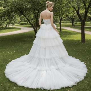 Strapless Sweetheart Ball Gown Layered Tulle Skirt Wedding Dress - Rosymae