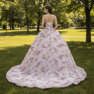 Strapless Sweetheart Ball Gown Quinceañera Dress with Floral Sequined Embroidery - Rosymae