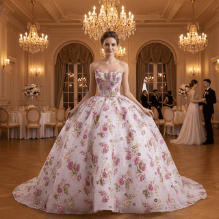 Strapless Sweetheart Ball Gown Quinceañera Dress with Floral Sequined Embroidery - Rosymae