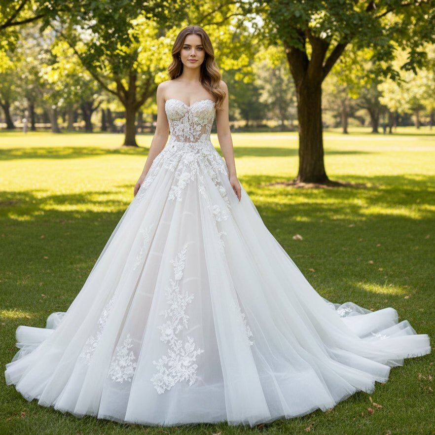 Strapless Sweetheart Ball Gown Wedding Dress with Sheer Bodice - Rosymae