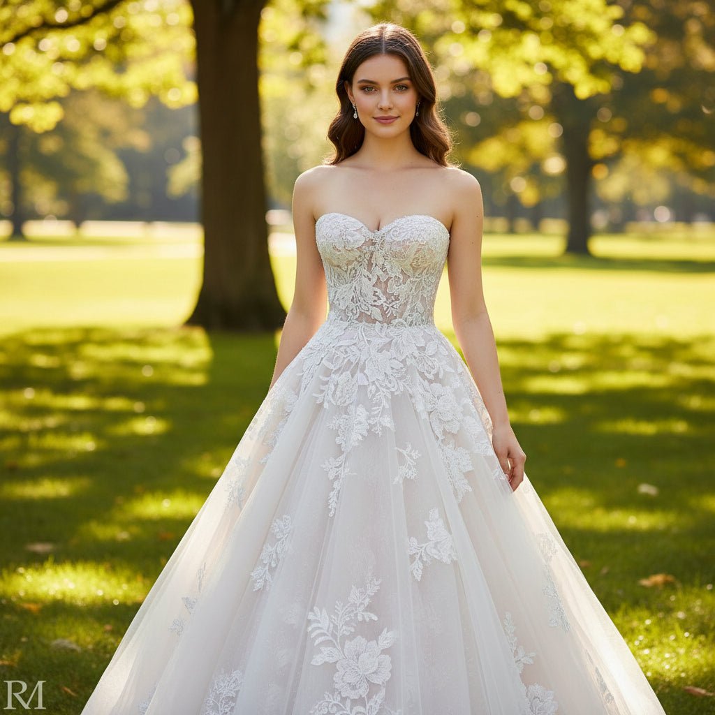 Strapless Sweetheart Ball Gown Wedding Dress with Sheer Bodice - Rosymae
