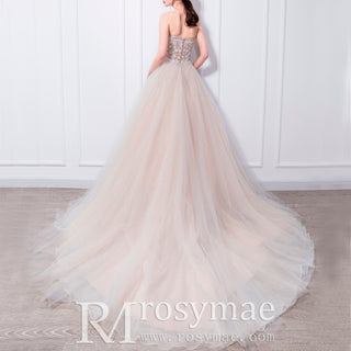 Blush A-line Tulle Wedding Dress with Sweetheart Neckline