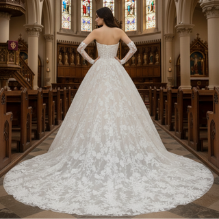 A-line Strapless Lace Wedding Dress and Bridal Gown with Sweetheart