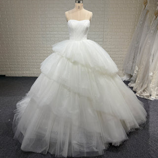 Elegant Pleated Sparkly Tulle Ball Gown Strapless Wedding Dress