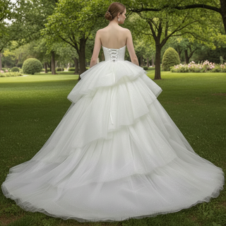 Elegant Pleated Sparkly Tulle Ball Gown Strapless Wedding Dress