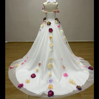 Strapless Tulle A-line Wedding Dress with Handmade 3D Flowers