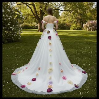 Strapless Tulle A-line Wedding Dress with Handmade 3D Flowers
