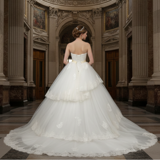 Tulle Strapless Sweetheart Neckline Ball Gown Wedding Dresses with Lace