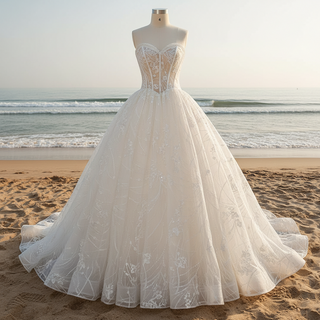 Strapless A-line Lace Wedding Dress with Sweetheart Neckline