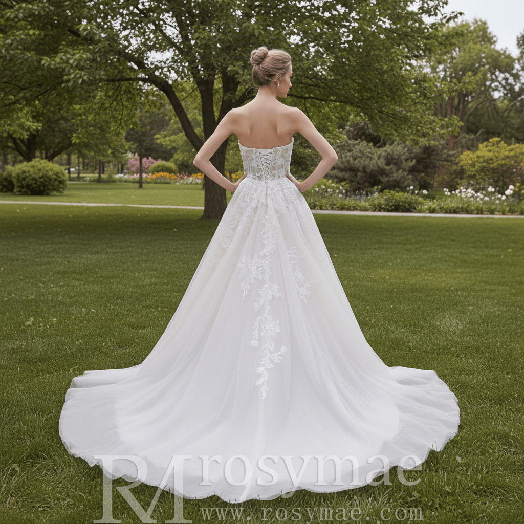 Strapless Sweetheart Neckline Princess Tulle Wedding Dress - Rosymae