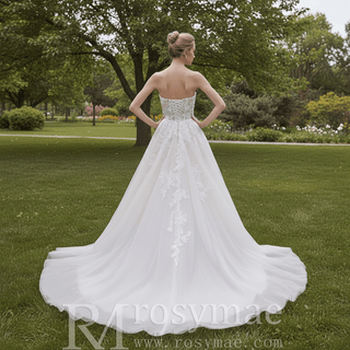 Strapless Sweetheart Neckline Princess Tulle Wedding Dress - Rosymae