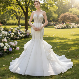 Strapless Sparkly Trumpet Wedding Dress with Ruffle Skirt