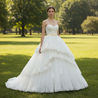 Tulle Strapless Sweetheart Neckline Ball Gown Wedding Dresses with Lace