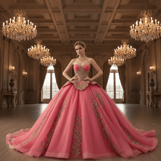 Strapless Sweetheart Quinceañera Dress with Voluminous Skirt and Gold Details - Rosymae