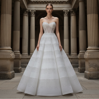 Strapless Sweetheart Rhinestone A-Line Wedding Dress with Horizontal Beaded Stripes