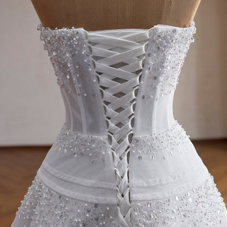 Strapless Sweetheart Rhinestone A-Line Wedding Dress with Horizontal Beaded Stripes - A Line - Rosymae