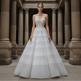 Strapless Sweetheart Rhinestone A-Line Wedding Dress with Horizontal Beaded Stripes
