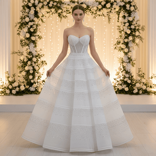 Strapless Sweetheart Rhinestone A-Line Wedding Dress with Horizontal Beaded Stripes