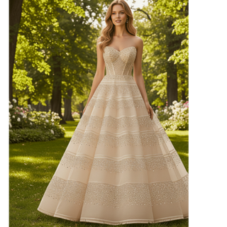 Strapless Sweetheart Rhinestone A-Line Wedding Dress with Horizontal Beaded Stripes
