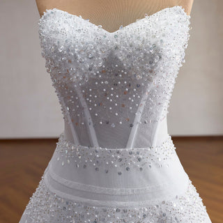 Strapless Sweetheart Rhinestone A-Line Wedding Dress with Horizontal Beaded Stripes - A Line - Rosymae
