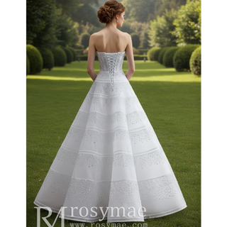 Strapless Sweetheart Rhinestone A-Line Wedding Dress with Horizontal Beaded Stripes
