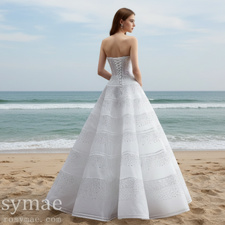 Strapless Sweetheart Rhinestone A-Line Wedding Dress with Horizontal Beaded Stripes