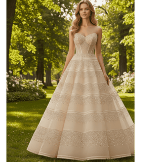 Strapless Sweetheart Rhinestone A-Line Wedding Dress with Horizontal Beaded Stripes