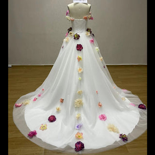 Strapless Tulle A-line Wedding Dress with Handmade 3D Flowers - Rosymae