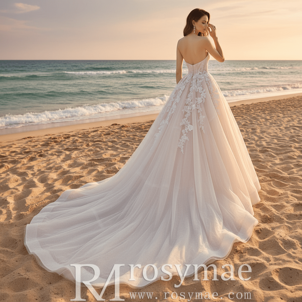 Strapless Tulle A-line Wedding Dress with Sweetheart Neckline - Rosymae